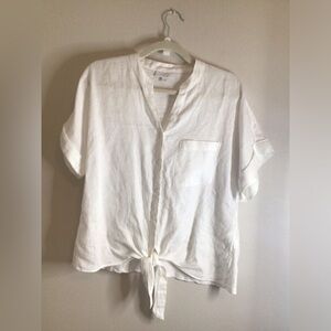 Charter club White Linen Button-Up Shirt size medium
